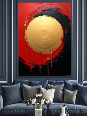 Altın Yuvarlak Sanatı Dekoratif Kanvas - Mdf Ahşap Tablo