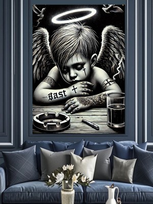 Melek Çocuk ve Dua Dekoratif Kanvas - Mdf Ahşap Tablo