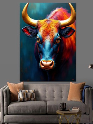 Kırmızı Boğa Portresi Dekoratif Kanvas - Mdf Ahşap Tablo