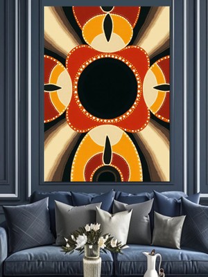 Retro Halka Deseni Dekoratif Kanvas - Mdf Ahşap Tablo