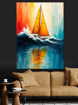 Gün Batımında Yelkenli Dekoratif Kanvas - Mdf Ahşap Tablo