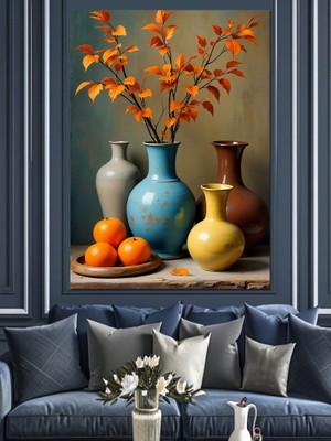 Sonbahar Vazoları Dekoratif Kanvas - Mdf Ahşap Tablo
