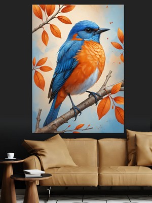 Daldaki Mavi Kuş Dekoratif Kanvas - Mdf Ahşap Tablo