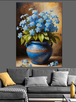 Mavi Çiçek Vazosu Dekoratif Kanvas - Mdf Ahşap Tablo