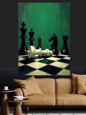 Satranç Tahtasında Mücadele Dekoratif Kanvas - Mdf Ahşap Tablo