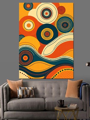 Yuvarlak Desenli Soyut Dekoratif Kanvas - Mdf Ahşap Tablo