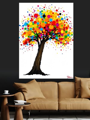 Renkli Ağaç Motifi Dekoratif Kanvas - Mdf Ahşap Tablo