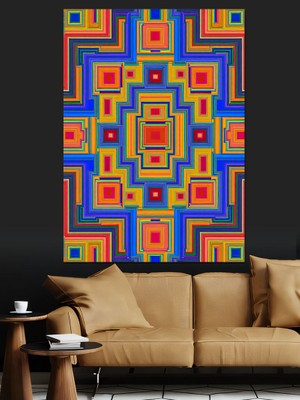 Renkli Geometrik Desen Dekoratif Kanvas - Mdf Ahşap Tablo