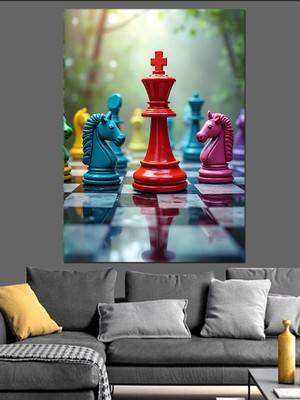 Satranç Tahtası At ve Şah Dekoratif Kanvas - Mdf Ahşap Tablo