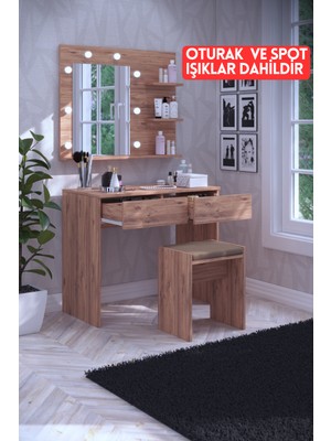 DF02104AC Tabureli Çekmeceli Işıklı Aynalı Makyaj Masası