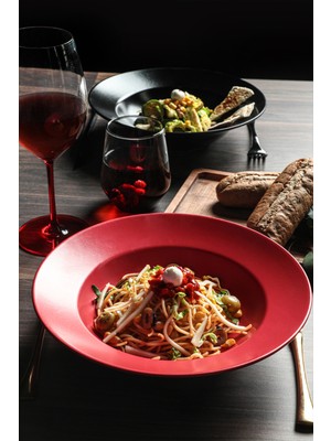 Keramika Delta Mat Kırmızı Bayrak Makarna Tabağı 26 Cm