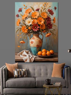 Sonbahar Çiçek Aranjmanı Dekoratif Kanvas - Mdf Ahşap Tablo