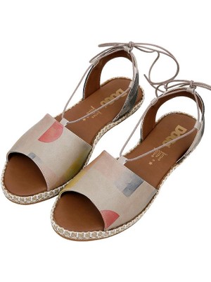 Kadın Vegan Deri Çok Renkli Bağcıklı Sandalet - Geometric Shapes Tasarım
