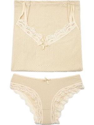 Kadın Puantiyeli Pamuklu Likralı Atlet Külot Takım