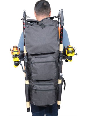 Teknotrust Balıkçı Sırt Çantası Siyah Büyük Boy 4 Olta Kapasiteli