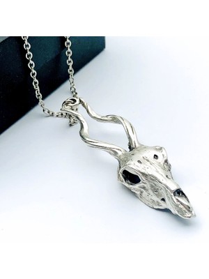 Sevgiliye Özel Hediye Gotik Dağ Keçisi Kafası Madalyon Antik Gümüş Kolye
