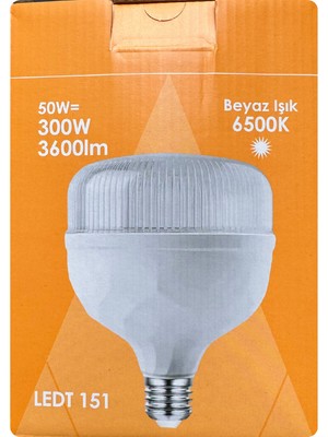 (1 adet) Osaka 50W (300W) Beyaz IŞIK E27 DUYLU (Kalın Duy) LED Torch Ampul