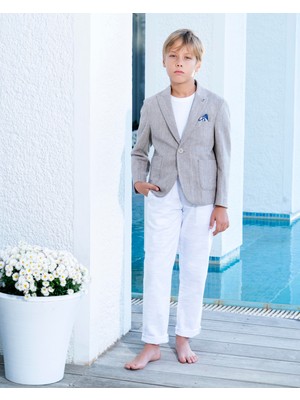 Erkek Çocuk Vizon Takım Elbise Keten Spor Takım 3-14 Yaş Ceket Pantolon Tişort 3-14 Yaş