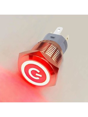 Robiz 16MM Metal Buton Kırmızı Power Sembol LED Işıklı Panel Montaj Düz Kafa Kilitlemeli  Dc 6A 12V IP67 Su Geçirmez Düğme Başlatma Kontrol Otomasyon Araba Makina Bilgisayar