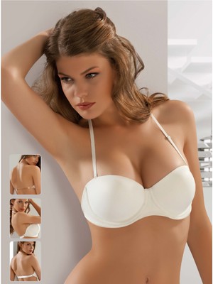 2'li Avantajlı Paket Ivonne Basıc Bra - 7042 Destekli Dolgulu Sırtı Şeffaf Straplez Sütyen