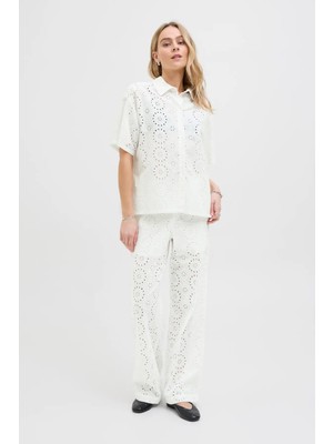 Jjxx Kadın Jxmıllıe Rahat Kesim Dantel Detaylı Kısa Kollu %100 Pamuk Gömlek 12270924 Ekru
