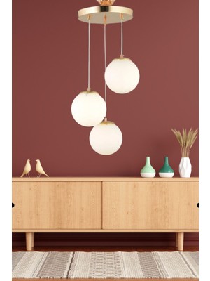 Teknotrust Siva 3'lü Modern Hakiki Camlı Gold Sarkıt Avize - Yatak Odası - Salon - Mutfak - Hol