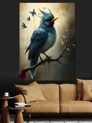 Daldaki Mavi Kuş Dekoratif Kanvas - Mdf Ahşap Tablo