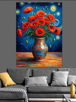 Vazoda Gelincik Çiçekleri Dekoratif Kanvas - Mdf Ahşap Tablo