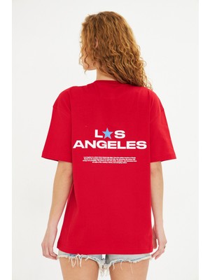 The Champ Clothing Los Angeles Baskılı %100 Pamuk Oversize Kadın Tişört