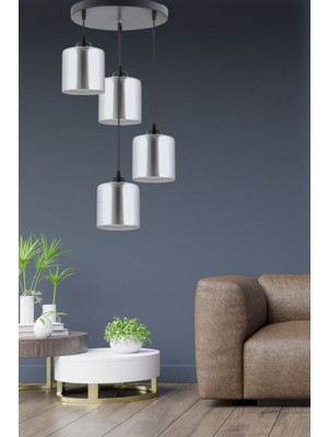 Kral 4'lü Siyah - Füme Modern Hakiki Camlı Sarkıt Avize - Yatak Odası - Salon - Mutfak - Hol - Ofis