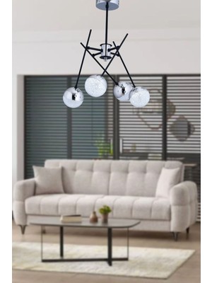 Aydınlatma Alegra 3 Renk Işık Veren Ledli Modern 4lü Krom Siyah Salon Yatak Odasıı Avize