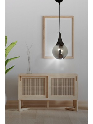 Sina Modern Siyah Damla Füme Camlı Tekli Retro Avize - Yatak Odası - Salon - Mutfak - Hol