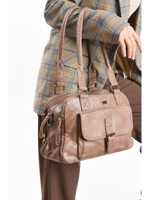 Vegan Deri Kadın Omuz Çantası 3 Ana Bölme Çapraz Askılı Postacı Kol Çantası 30*25 cm Suni Deri