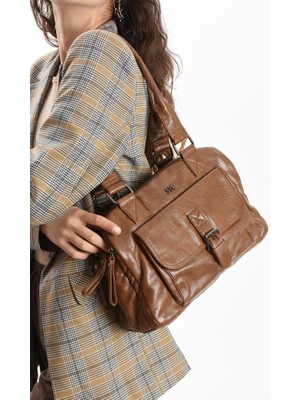 Vegan Deri Kadın Omuz Çantası 3 Ana Bölme Çapraz Askılı Postacı Kol Çantası 30*25 cm Suni Deri