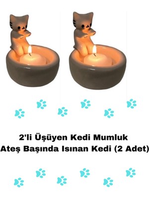 2'li Ateş Başında Isınan Kedi Mumluk, Üşüyen Kedi Mumluk 2 Adet