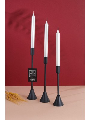 3 Lü Topuklu Siyah Şamdan Mumluk Dekoratif Mumluk Ince Uzun Ayak Ev Dekorasyon