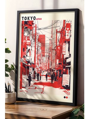 Tokyo Japon Sokak Sanatı Doğal Ahşap Çerçeveli Duvar Tablosu