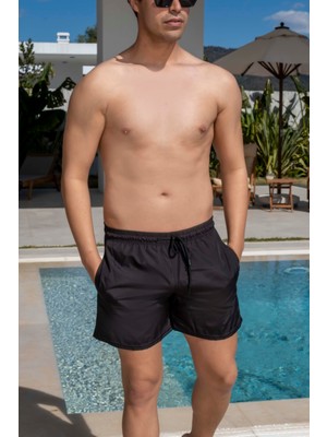 Hızlı Kuruyan Cepli Siyah Erkek Deniz Şortu