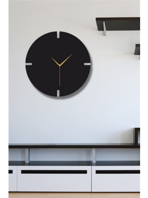 Siyah Ahşap Yuvarlak Duvar Saati - Salon Oturma Odası Ofis Için 38X38 cm Duvar Dekoru