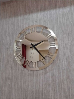 Küçük Dekoratif Oval Duvar Saati Ekonomik Gold 35X35 cm Gösterişli Aynalı Pleksi Şık Ev Ofis Saati