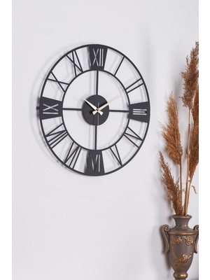 Duvar Saati 41CM Sessiz Siyah Metal Kasa Modern Tasarım-New Roma Yeni Koleksiyon 41 Siyah Mds-41