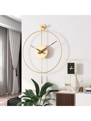 (Büyük Boy 50CM) Gold Tiktok Quartz Mekanizmalı (Ceviz 35 cm Akrep Yelkovan) Modern Duvar Saati