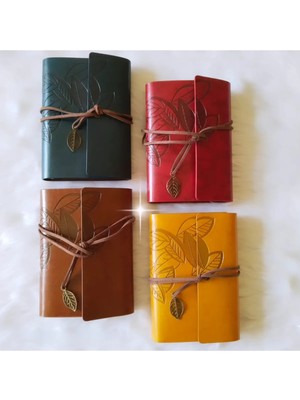 Wolawood Özel Seri 4 Adet Deri Ciltli Vintage Defter Günlük, Hatıra, Ajanda, Gezi Notları Premium Hediye Seti