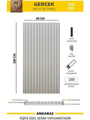 60X280Akustik Ahşap Duvar Paneli - 1 Adet