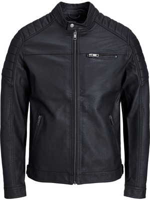 Jack & Jones Jjerocky Trendy Erkek Pu Deri Mont Siyah 12147218 V2