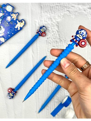 ZeCo Collection Kaptan Amerika Karakterli Mavi Renk 0.7 mm Uçlu Versatil Kurşun Kalem