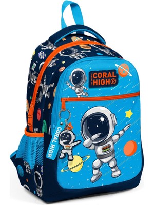 Kids Lacivert Mavi Astronot Desenli Üç Bölmeli Okul Sırt Çantası 23486