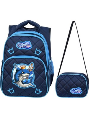 Lacivert Köpek Balığı Desenli Ilkokul Çantası Beslenme Çantalı 24006