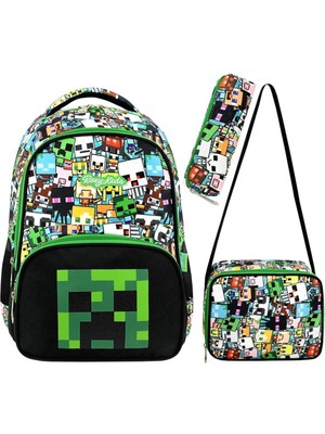 Mine Creeper 3'lü Set Ilkokul Çantası, Termal Beslenme Çantası ve Kalem Kutusu Seti
