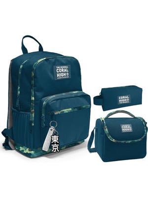 Üçlü Ilk ve Ortaokul Okul Çanta Seti - Nefti Kamuflaj - Erkek Çocuk